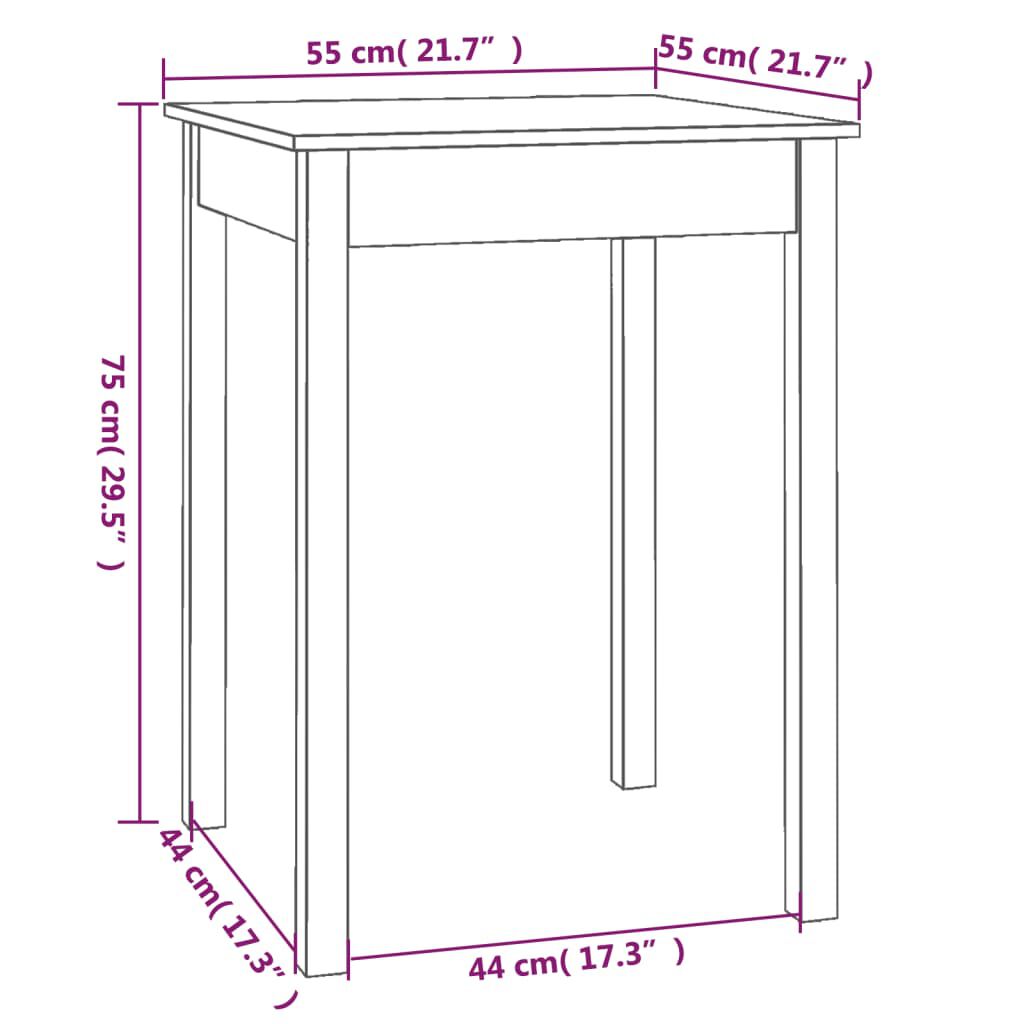 vidaXL Table à manger Blanc 55x55x75 cm Bois massif de pin