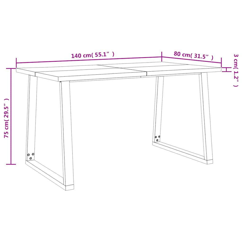 vidaXL Table à manger 140x80x75 cm bois d'acacia solide à bord vif