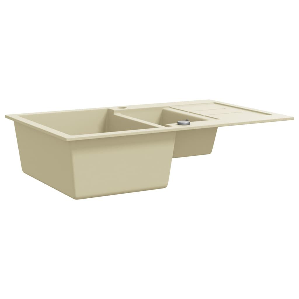 vidaXL Évier de cuisine Granit Double lavabo Beige