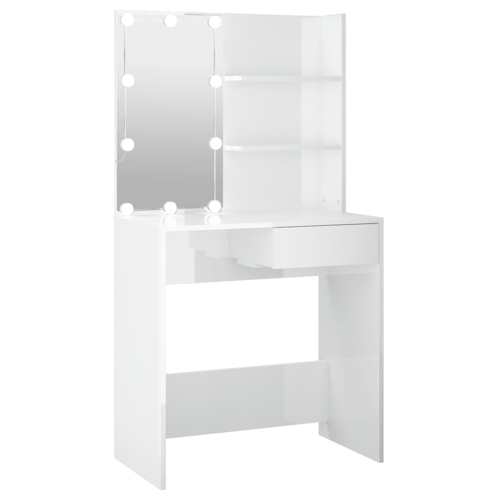 vidaXL Coiffeuse avec LED Blanc brillant 74,5x40x141 cm