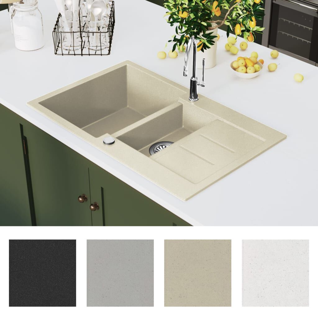 vidaXL Évier de cuisine Granit Double lavabo Beige