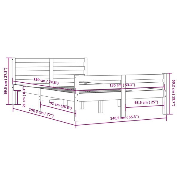 vidaXL Cadre de lit sans matelas bois massif 135x190 cm