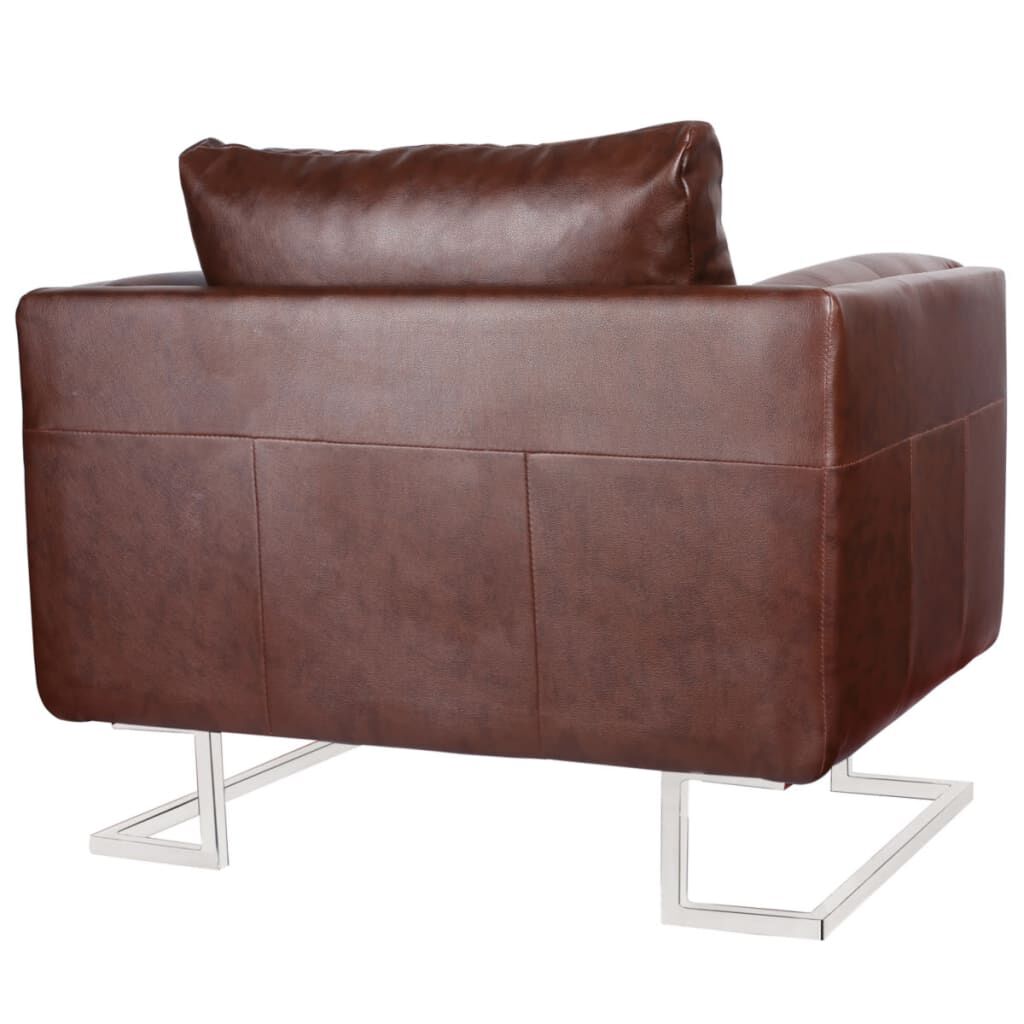 vidaXL Fauteuil cube avec pieds chromés Marron Similicuir