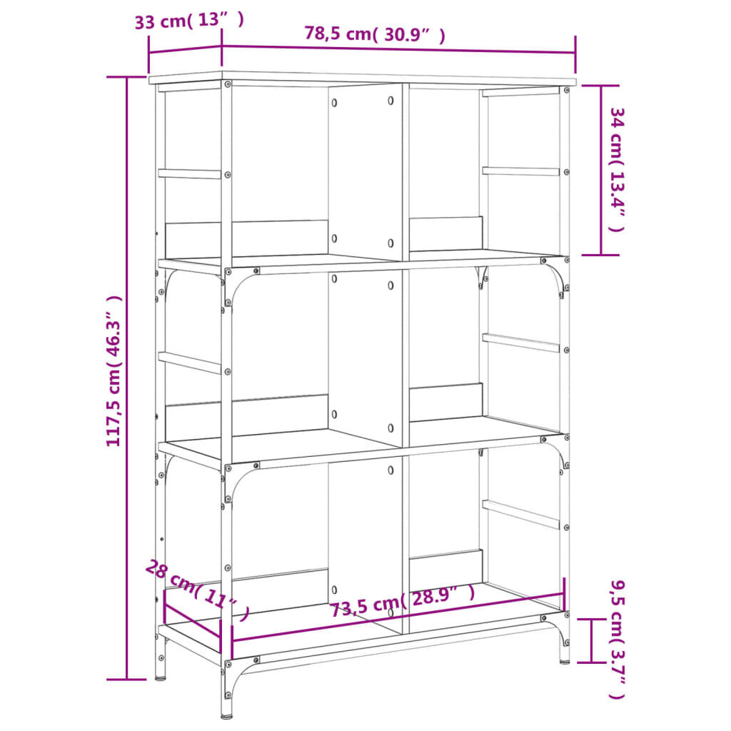 vidaXL Bibliothèque chêne fumé 78,5x33x117,5 cm bois d'ingénierie