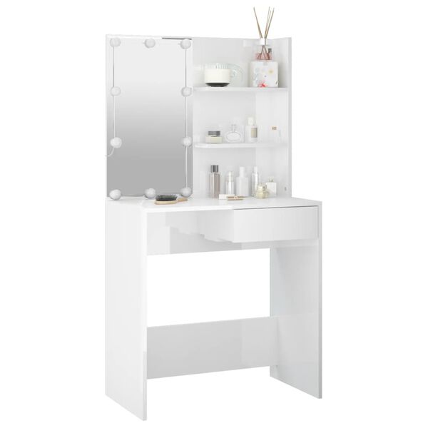 vidaXL Coiffeuse avec LED Blanc brillant 74,5x40x141 cm