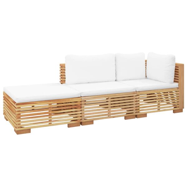 vidaXL Salon de jardin 3 pcs avec coussins Bois de teck solide