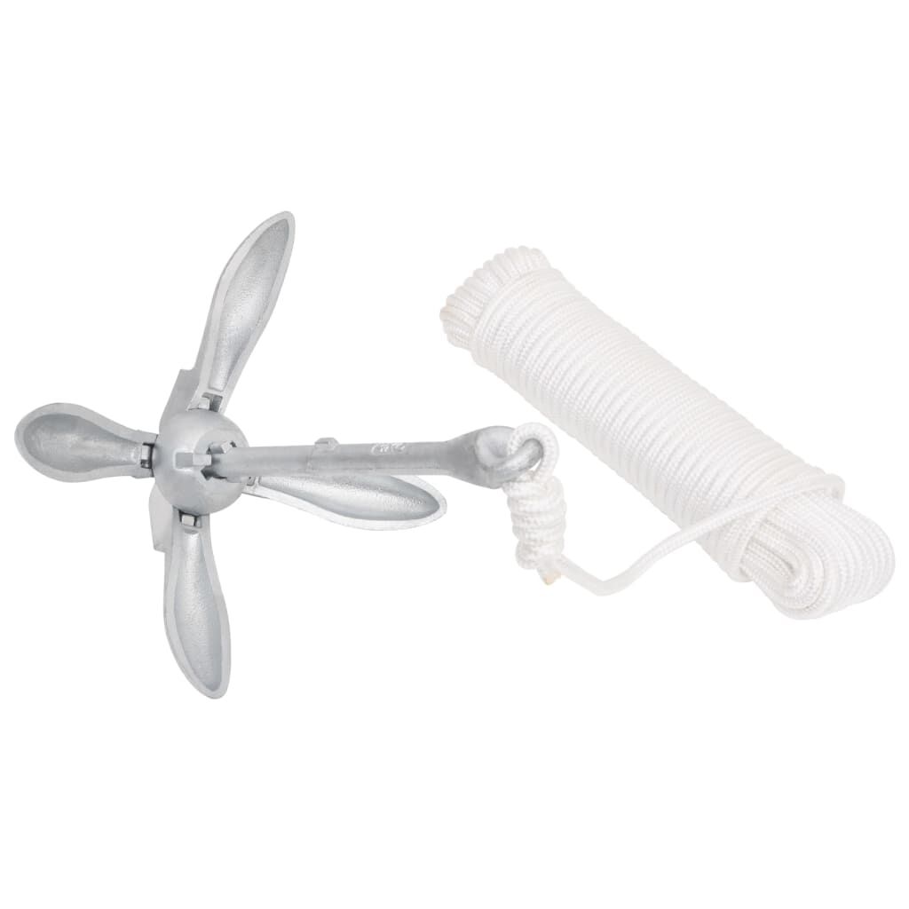 vidaXL Ancre pliable avec corde argenté 1,5 kg fer malléable