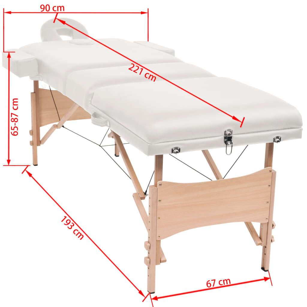 vidaXL Table de massage pliable et tabouret 10 cm d'épaisseur Blanc