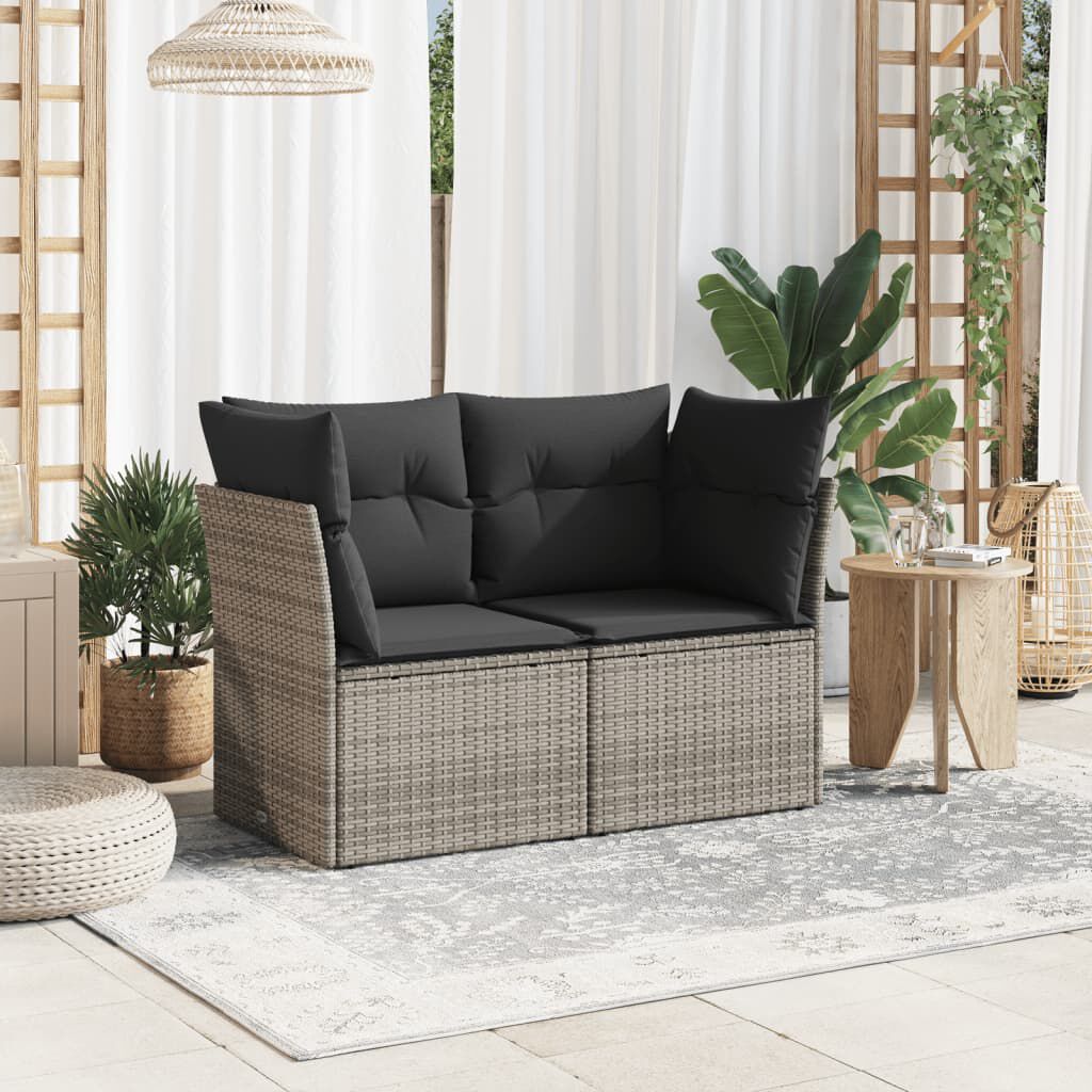 vidaXL Canapé de jardin 2 places avec coussins gris résine tressée