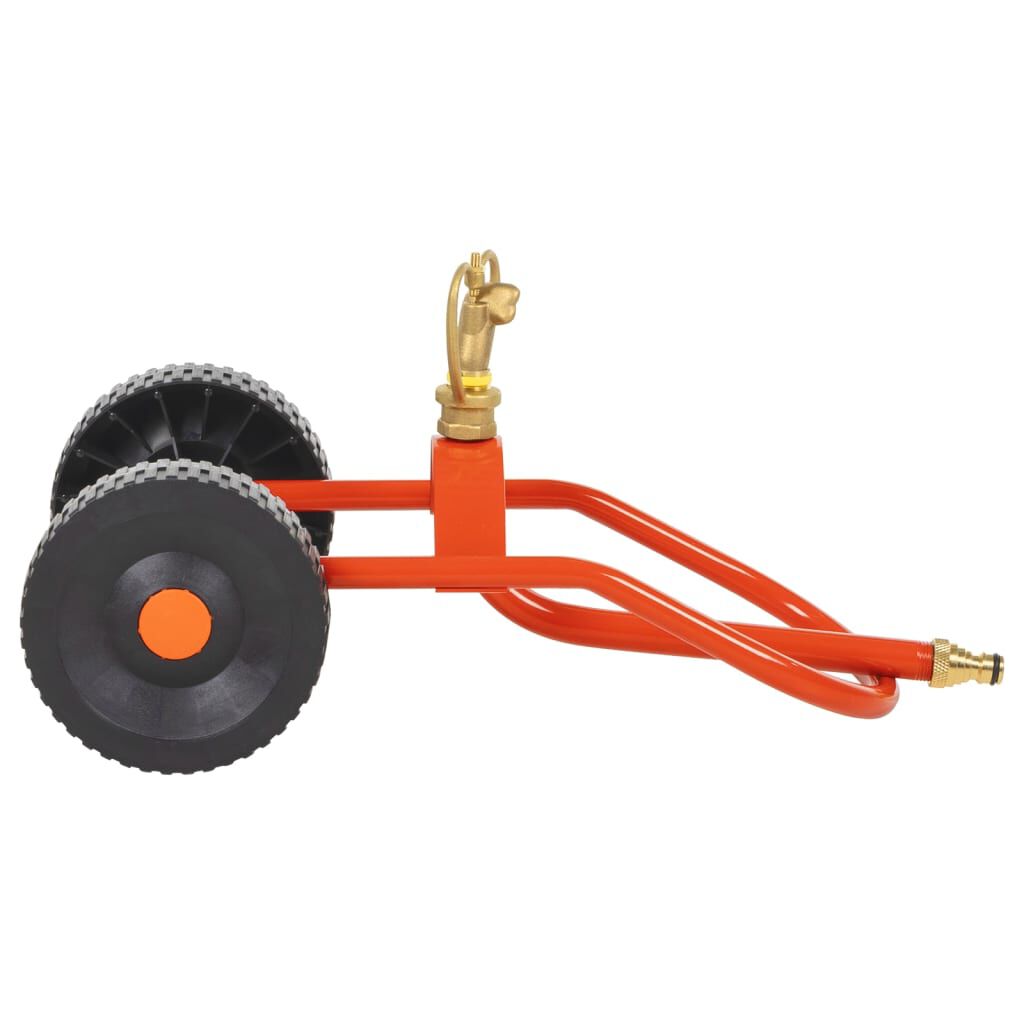 vidaXL Traîneau d’arrosage sur roues avec tête rotative en acier rouge