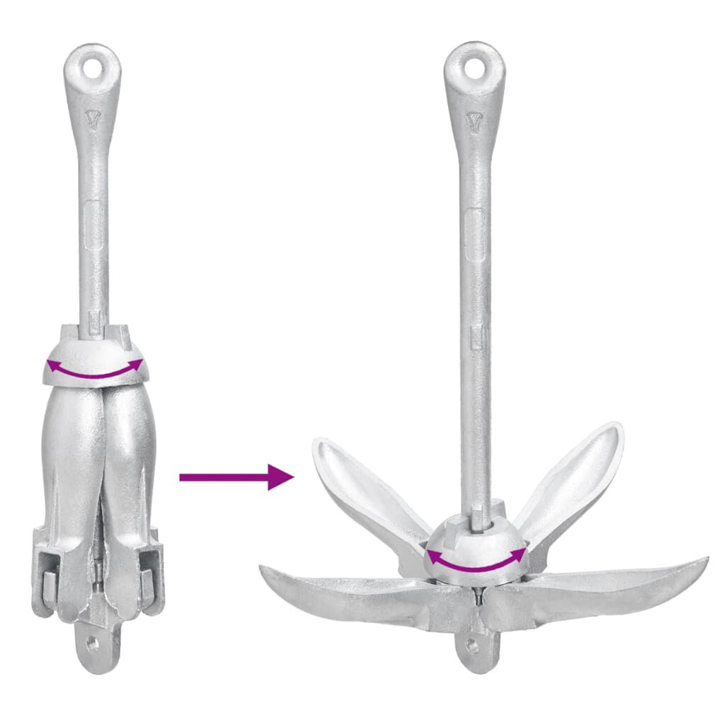 vidaXL Ancre pliable avec corde argenté 1,5 kg fer malléable