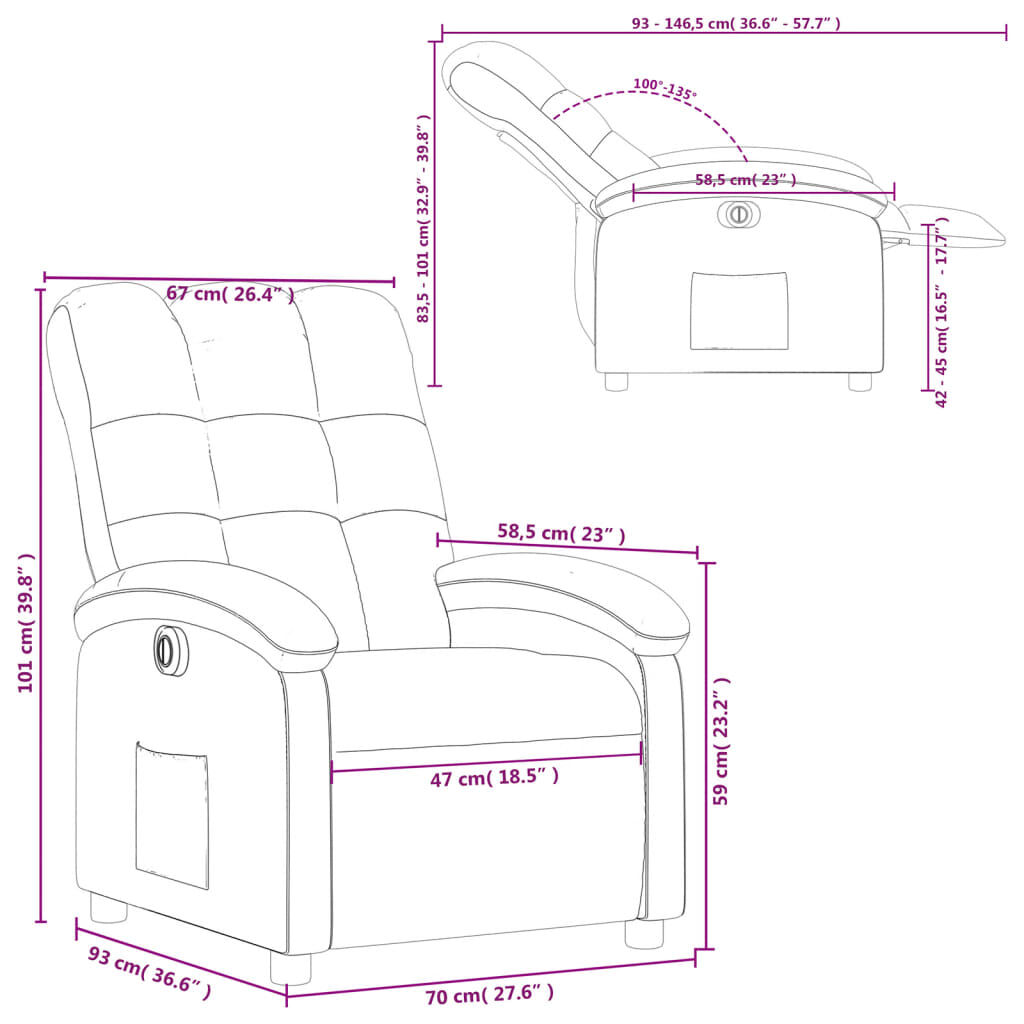 vidaXL Fauteuil inclinable électrique Noir Tissu