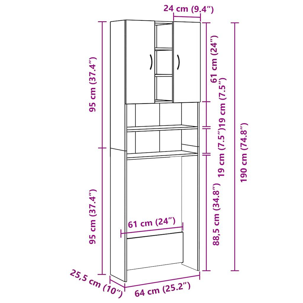 vidaXL Meuble pour machine à laver Blanc 64x25,5x190 cm