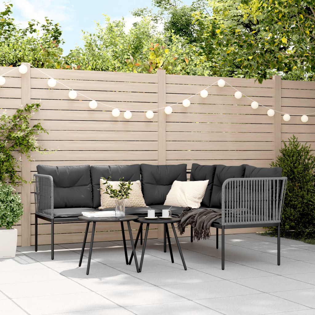 vidaXL Canapé de jardin avec coussins forme de L noir acier textilène