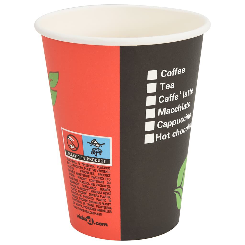 vidaXL Tasses à café en papier 1000 pcs 12oz 300ml rouge et noir