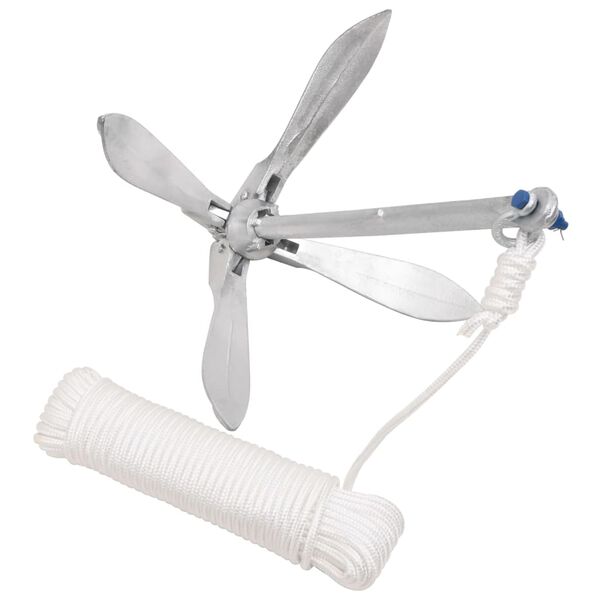 vidaXL Ancre pliable avec corde argenté 10 kg fonte galvanisée à chaud